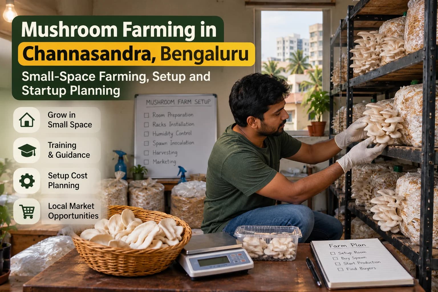 Mushroom Farming in Channasandra Bengaluru Small-Space Cultivation Room