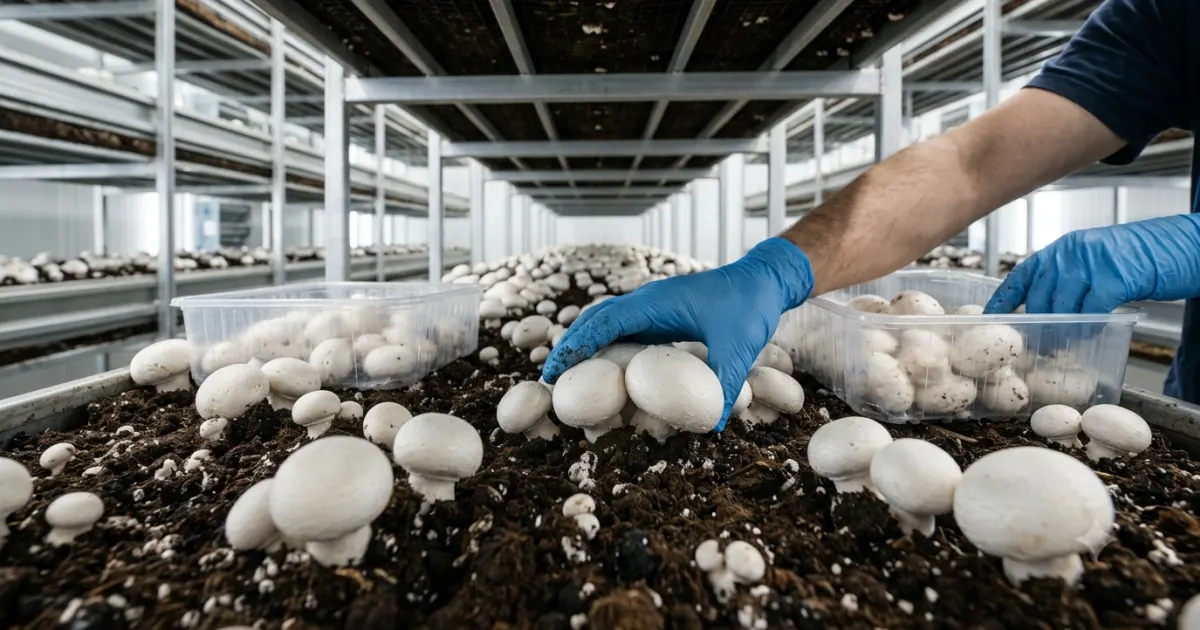 Commercial Button Mushroom Farm Setup and Compost Beds in Manjri Pune
